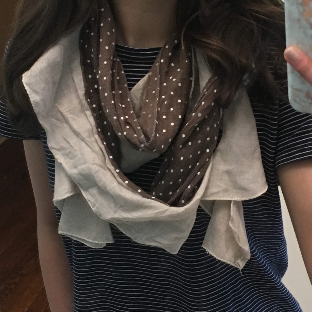 ♡ Lightweight Polka Dot Cream Tan Brown Scarf